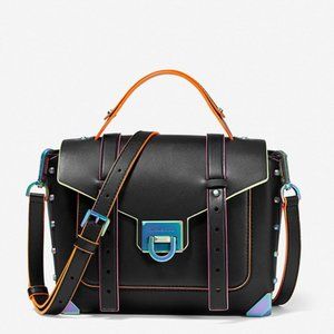 Michael Kors Manhattan Medium Contrast-Trim Leather Satchel